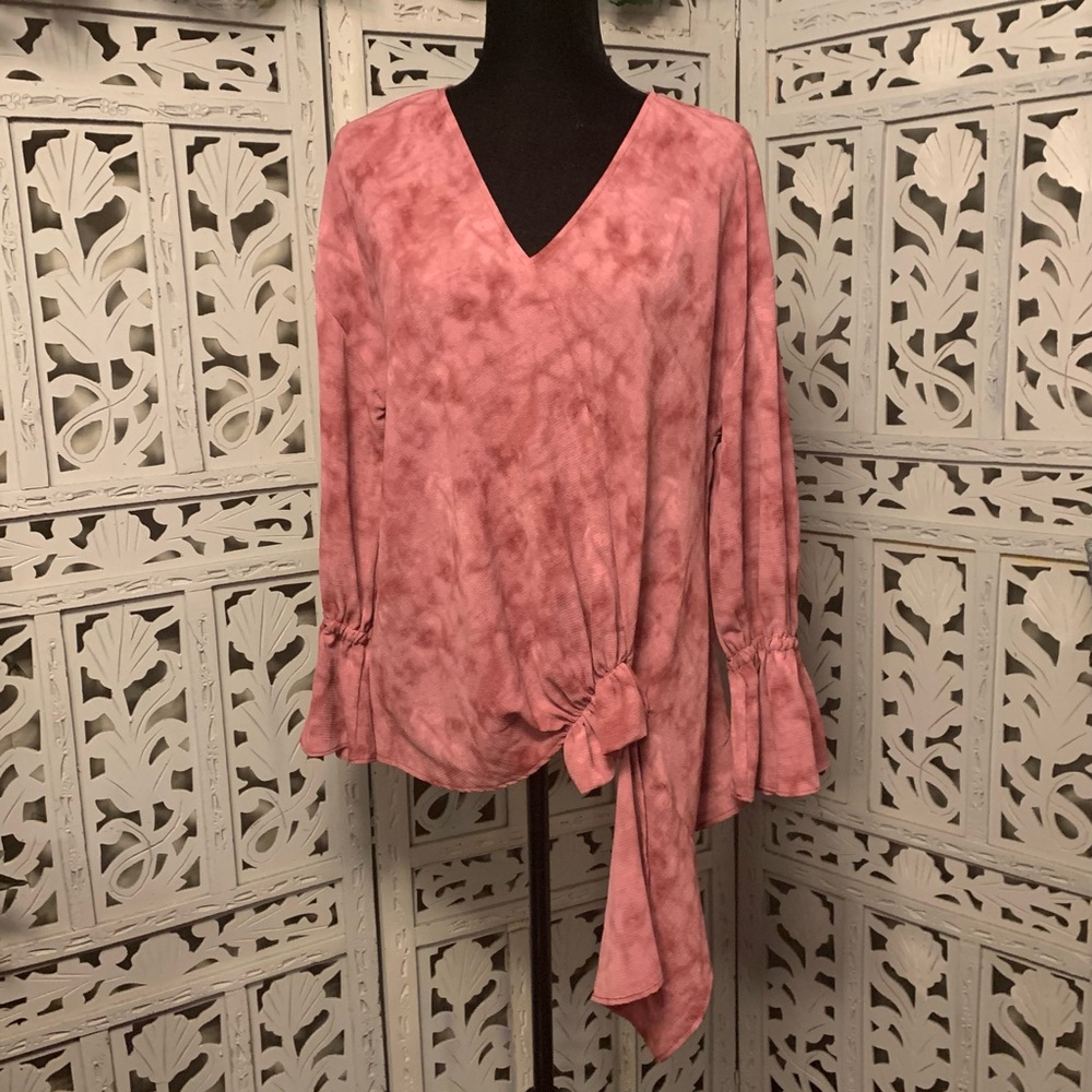 JUICY COUTURE CLASSIC COOL BOHO ASYMMETRICAL LONG SLEEVE TOP PINK TYE-DYE BLEND